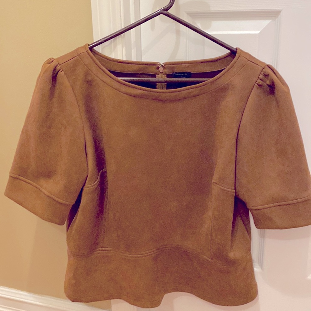 Ann Taylor Faux-Suede Peplum Top, Size XL